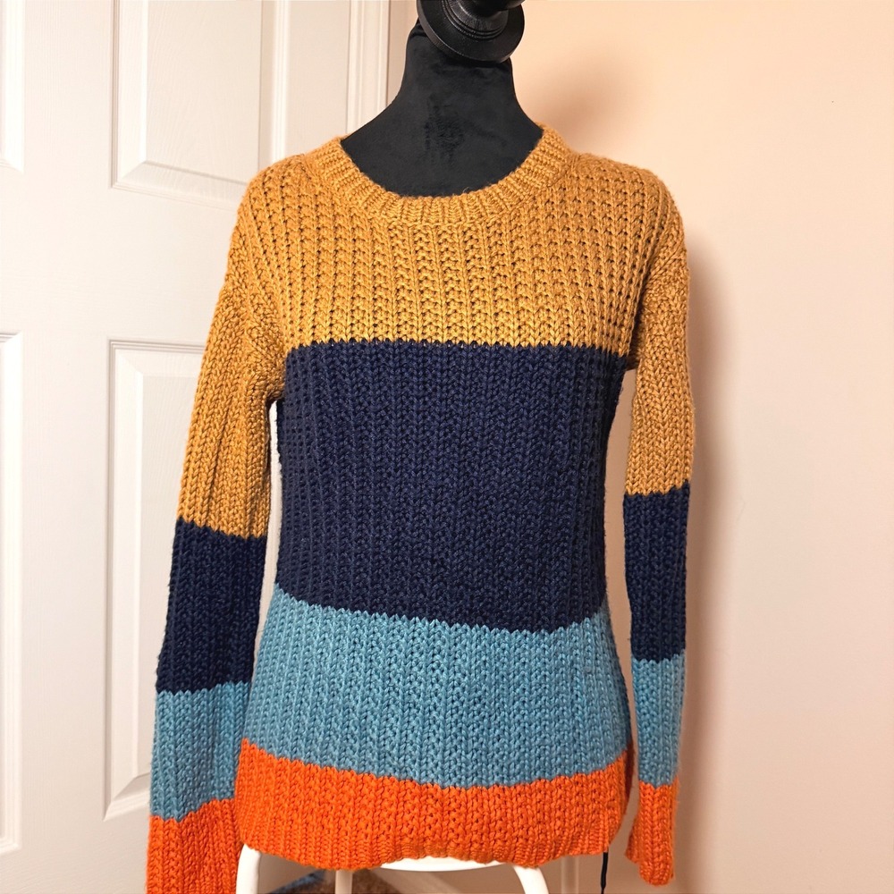 Anthropologie Sparrow Knit Cotton Blend Sweater Scoop Neck Color Block SZ M